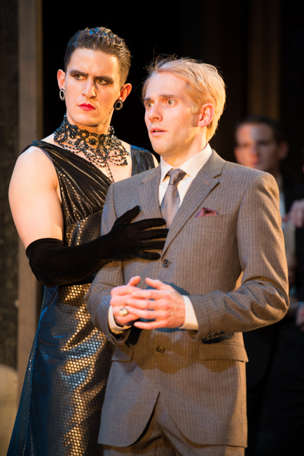 Ben Allen (Olivia) and Joseph Chance (Viola) in Propeller's Twelfth Night by William Shakespeare. Photo by Manuel Harlan