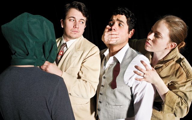 Lorca, David Schlosser (green bag-left), Matt Rein (cream suit), Ricardo Vázquez (grey vest), Evelyn Digirolamo (brown jacket-right). Photo Nancy Wong