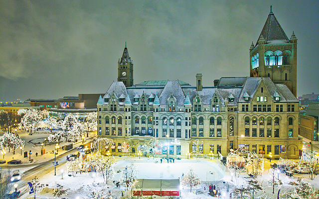 The Wells Fargo WinterSkate outdoor rink is open for skating through February 2. Photo courtesy of Visit Saint Paul
