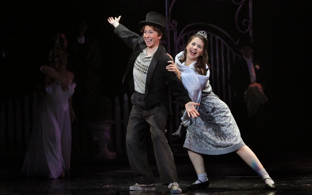 Stephanie Lauricella (left, Hansel) and Angela Mortellaro (right, Gretel) during a Hollywood-inspired dream sequence. Photo by Michal Daniel