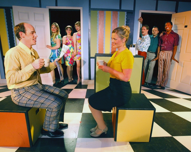 Anthony Sofie (Paul Bland) and Jessica Holtan Breed (Mary Bland) and the cast of Eating Raoul. Photo by Byron Ritter