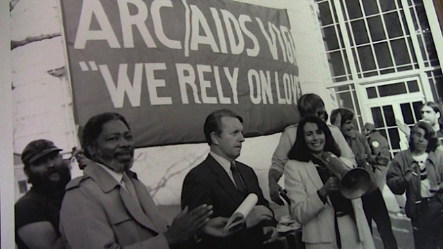 Congressman Ron Dellums, left, and Nancy Pelosi marched at the AIDS Vigil. Photo: Courtesy GLBT Historical Society.