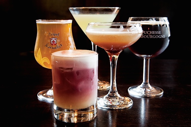 Reason for Regions with tequila, chartreuse, blood orange liquor, and lemon; and Brandy, You're a Fine Girl with brandy, blood orange liquor, and lemon.