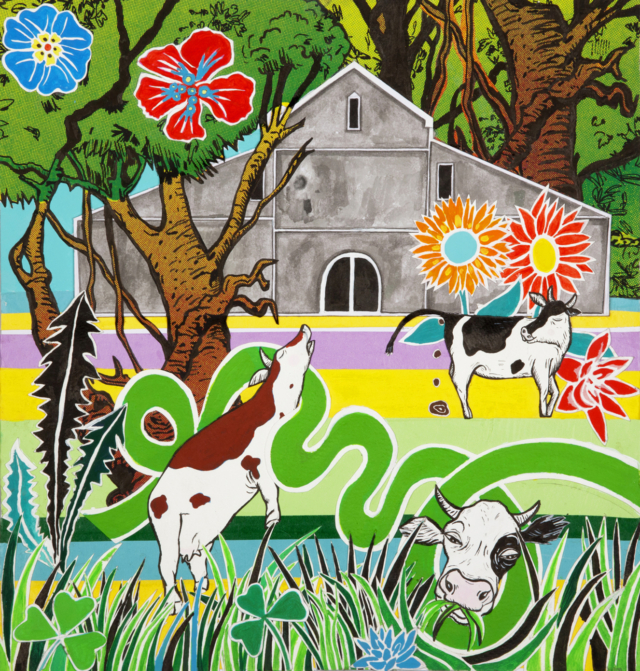 “Cows Can Dream” painting by Maria Bajt