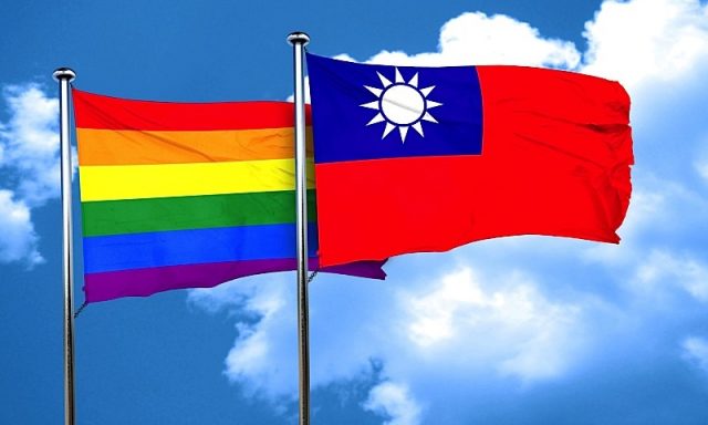 Gay pride flag with Taiwan flag, 3D rendering Photo courtesy of BigStock/argus456