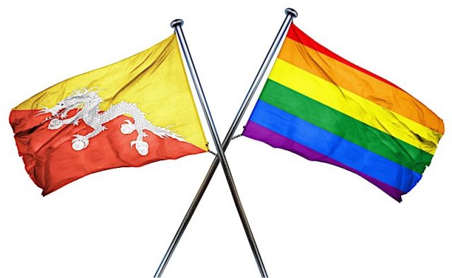 Bhutan flag with rainbow flag, 3D rendering Photo courtesy of BigStock/argus456