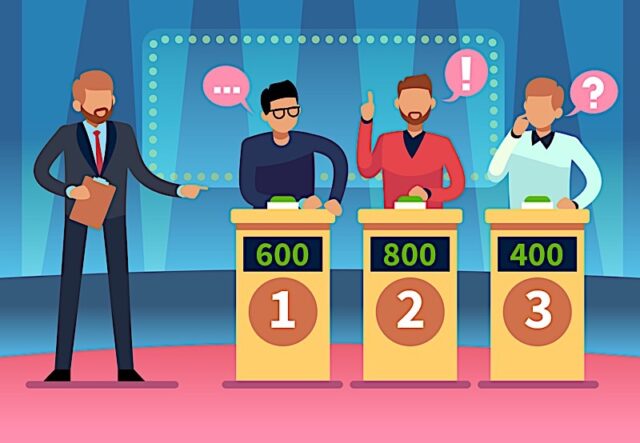 Game Quiz Show. Clever Young People Playing Television Quiz With Showman, Trivia Game Tv Competition Photo courtesy of BigStock/YummyBuum