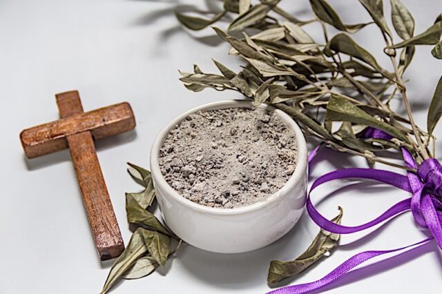 Bowl With Ashes, Olive Branch And Cross, Symbols Of Ash Wednesday Photo courtesy of BigStock/Gabriela Bertolini