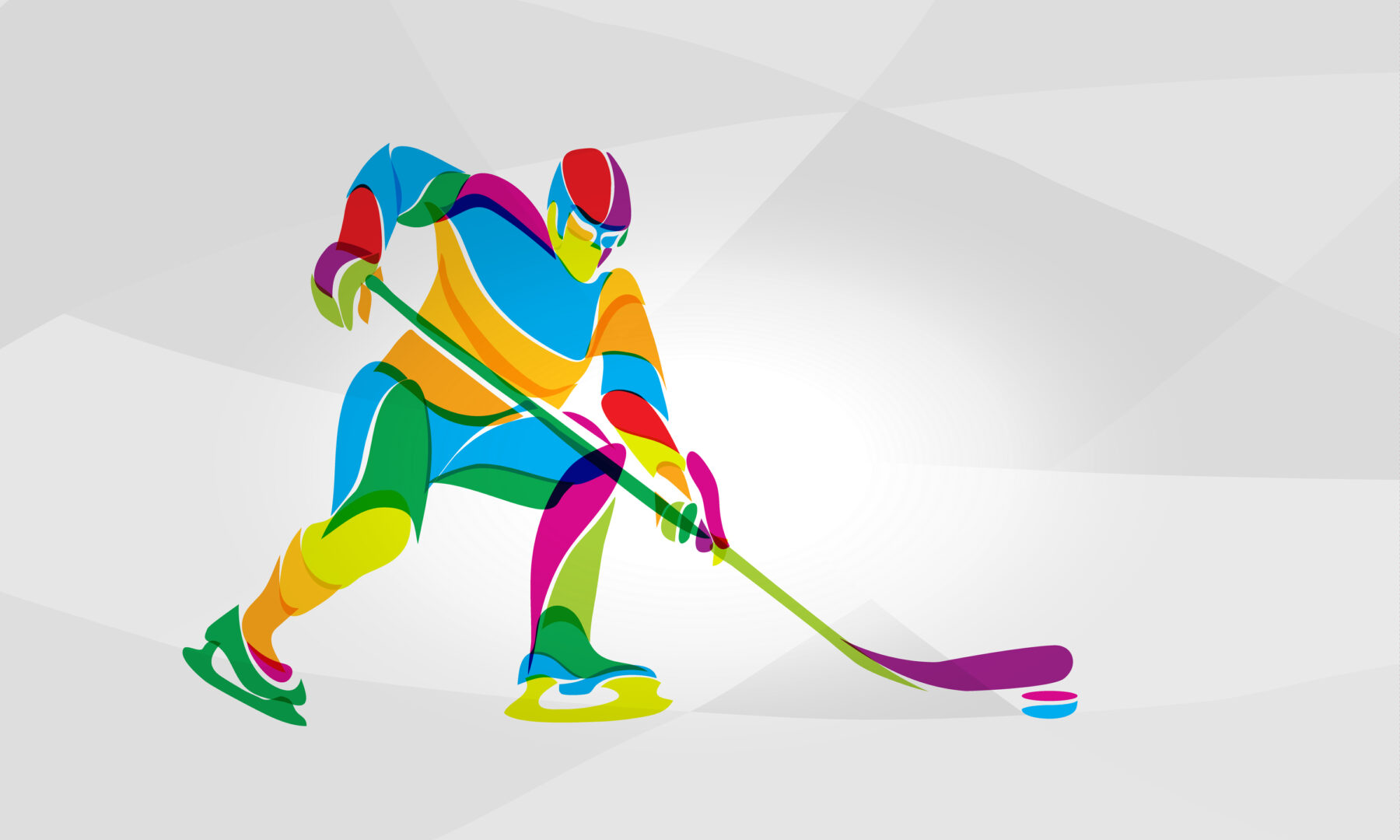 Rainbow colored image of hockey player.
