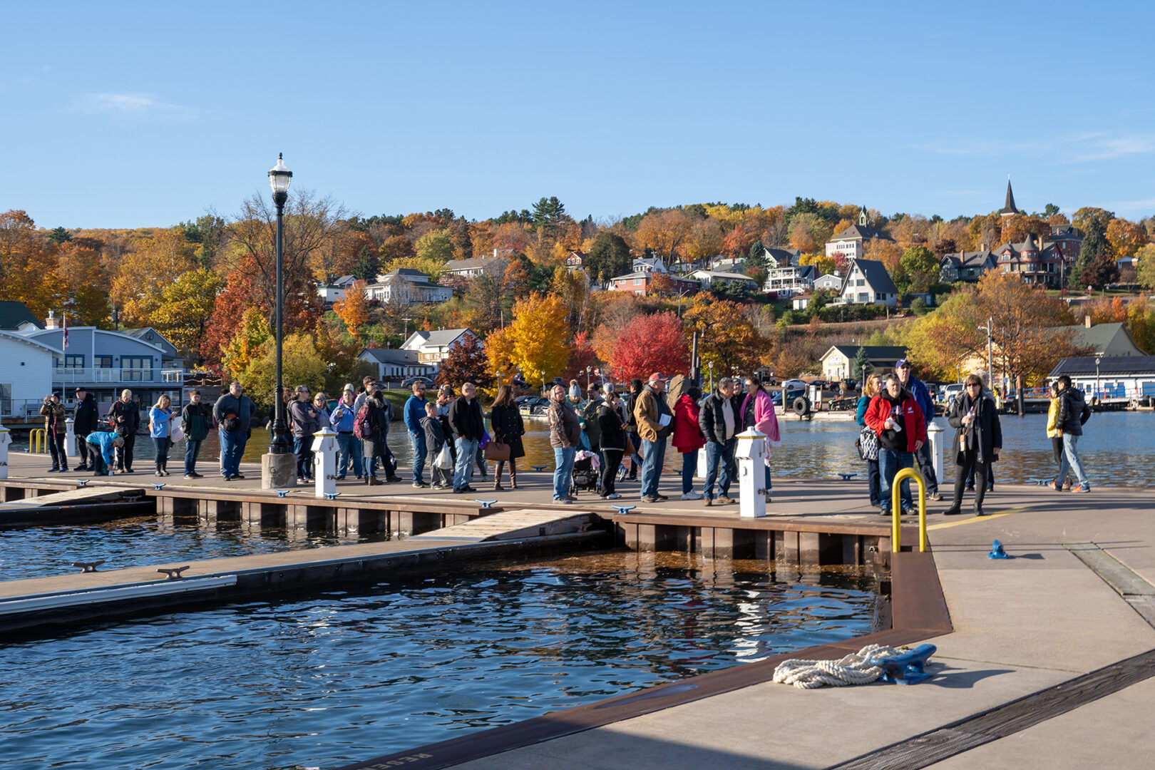 People standing on a dock in Bayfield, Wisconsin. 