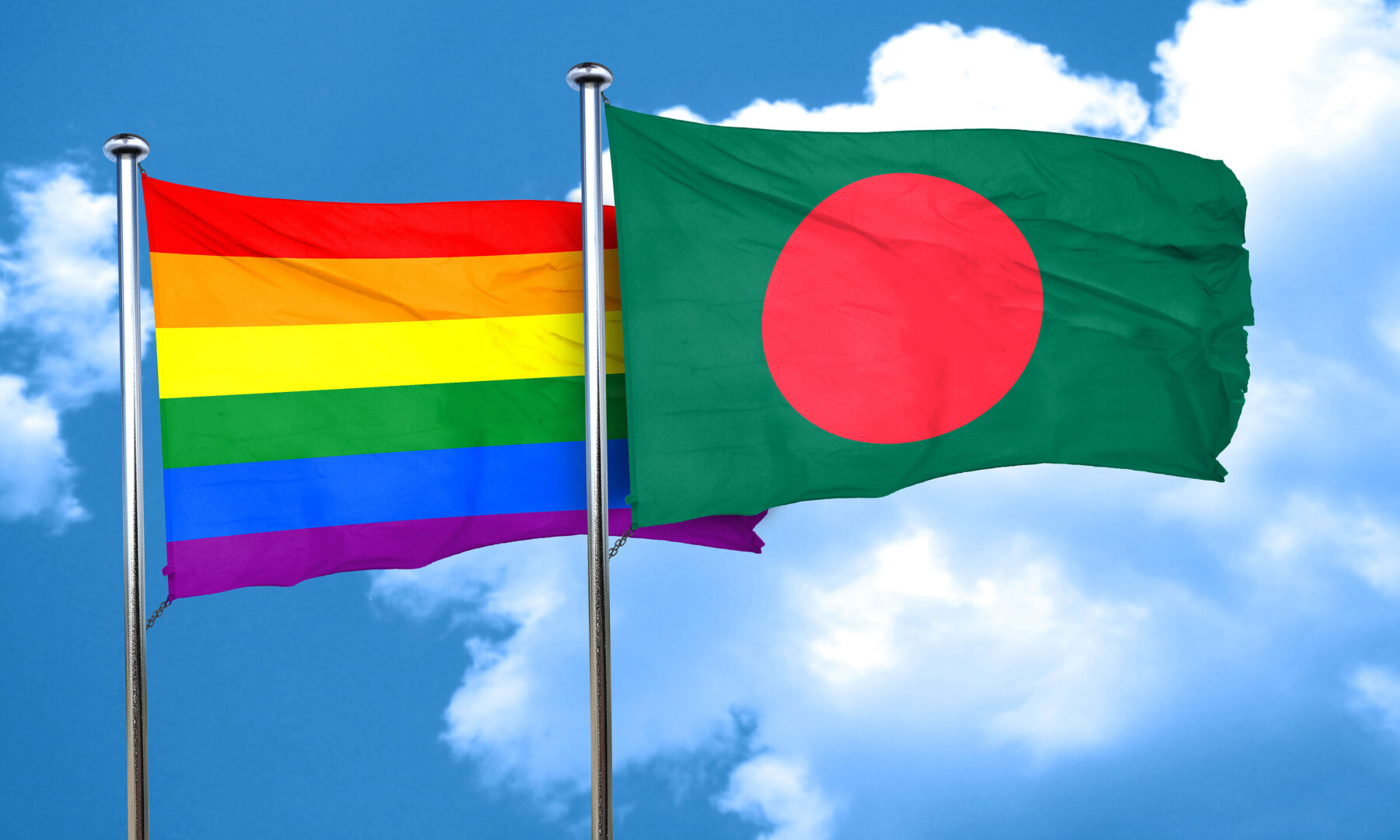 Flag of Bangladesh with the rainbow Pride flag.