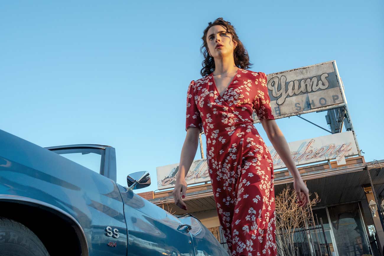 Actress Margaret Qualley in a production still from HONEY DON’T!