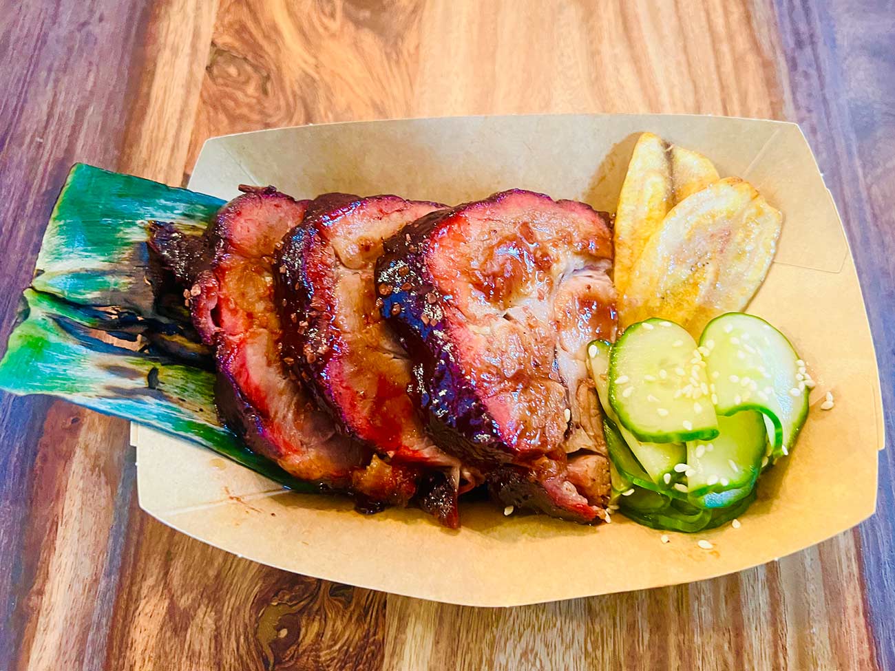 Tray with three Hula Kalua Pork.