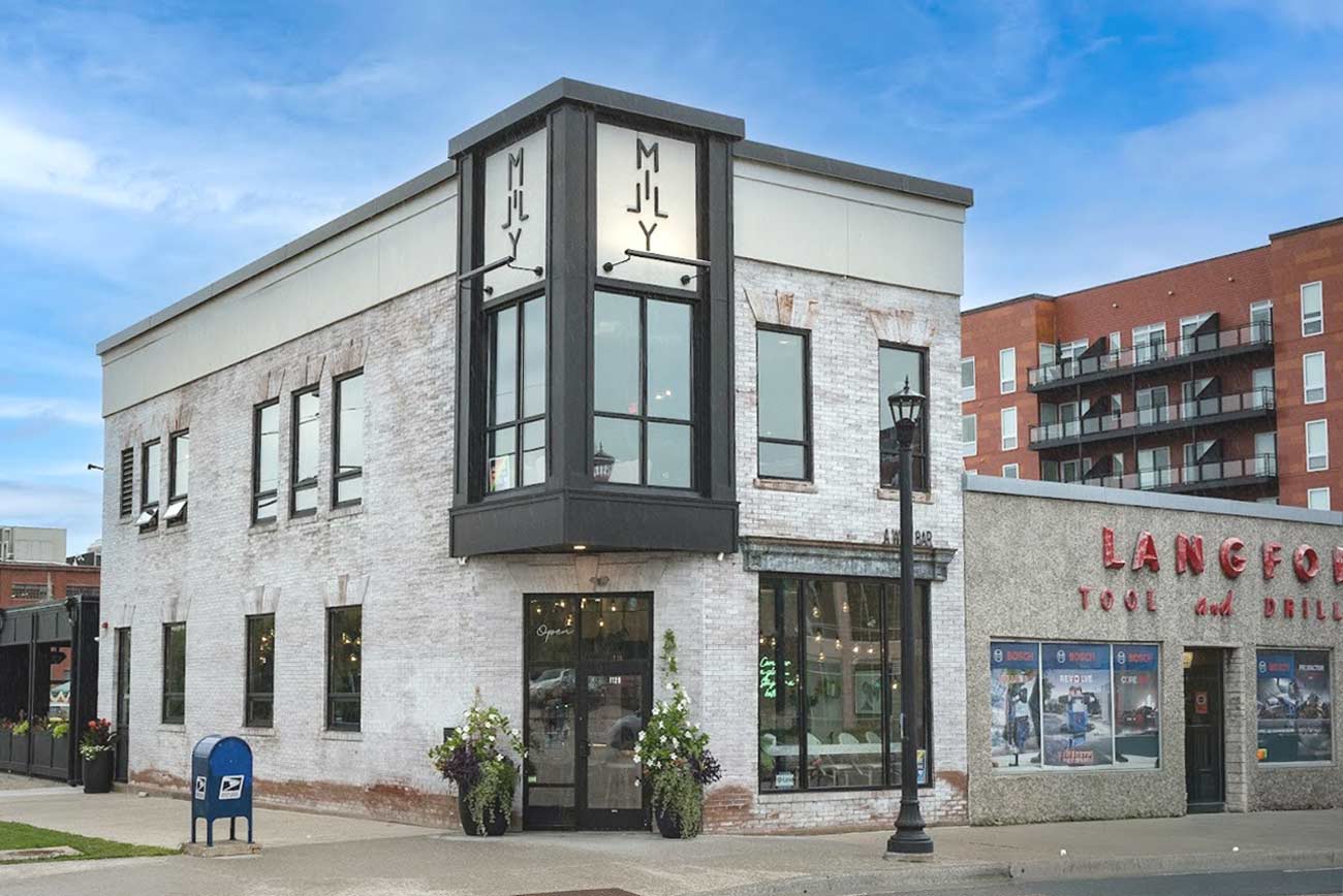 Exterior building shot of Milly’s Wine Bar & Bistro.