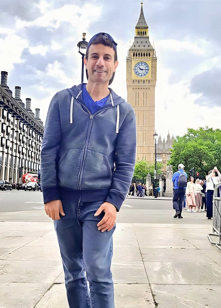 Joey Amato standing near Big Ben.