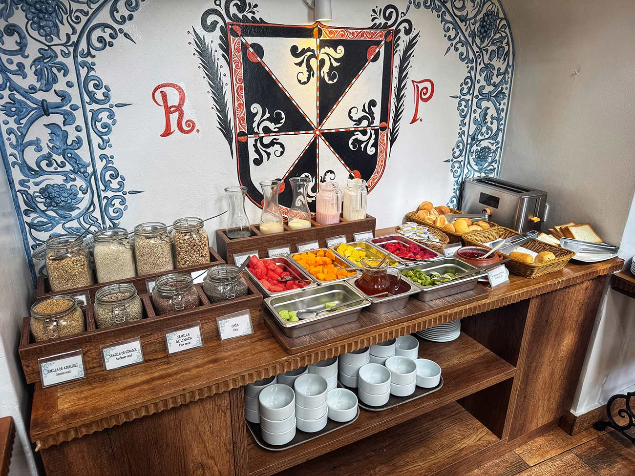 Breakfast bar with garnishes at Hotel Rumi Punko.