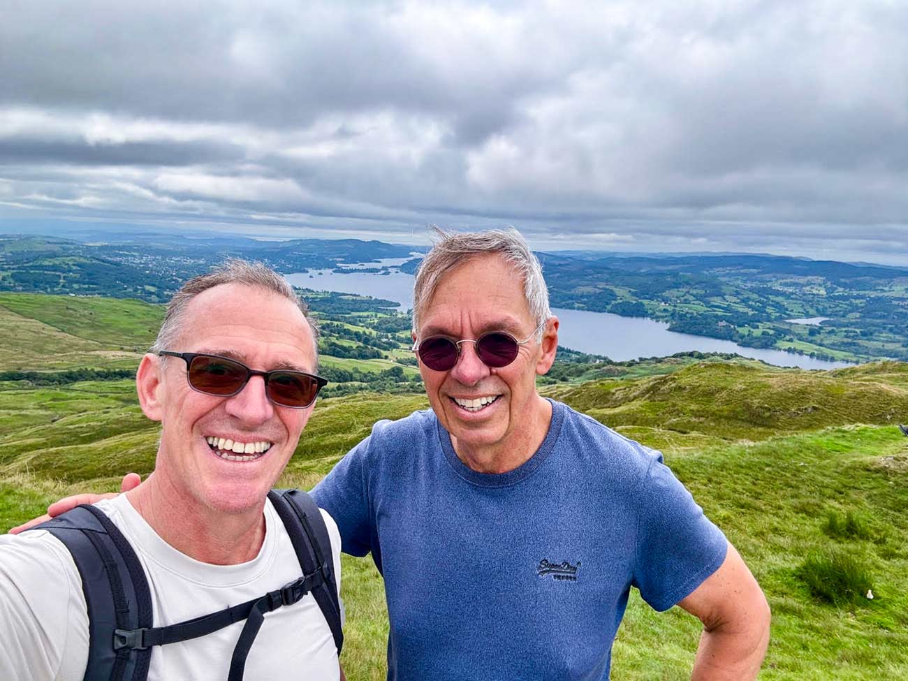 Mark Sullivan and Jim St. George with the hills and river off in the distance.