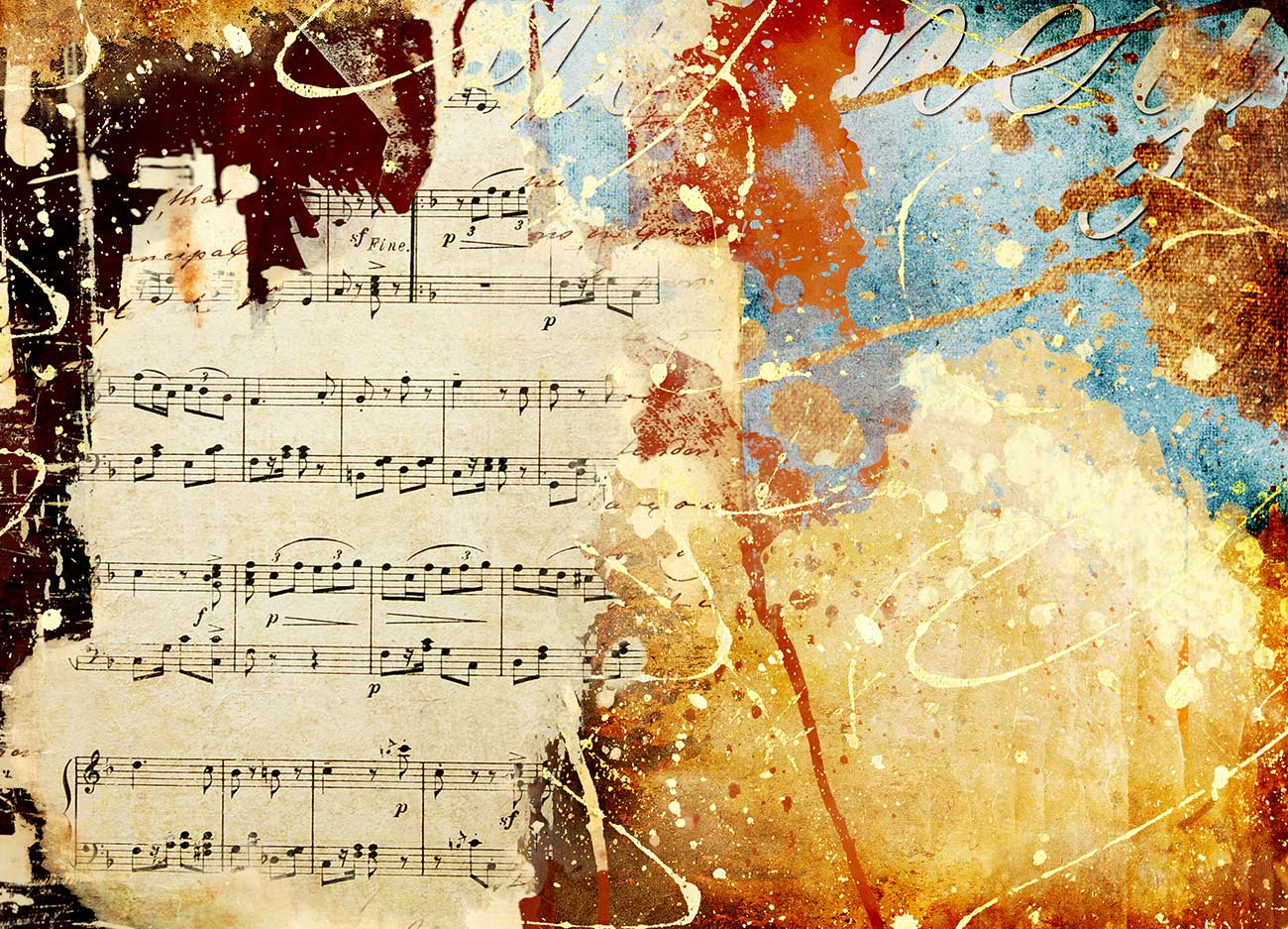 Vintage grunge background from scraps and musical page.