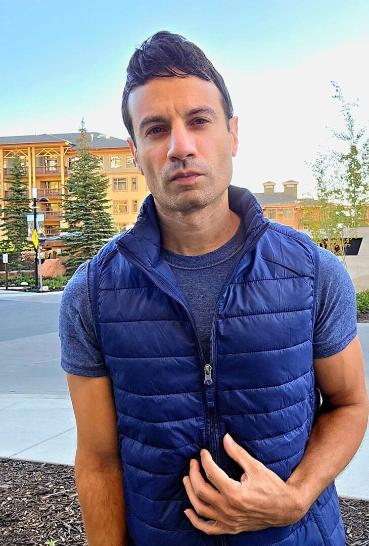 Joey standing in the center of Park City town plaza.