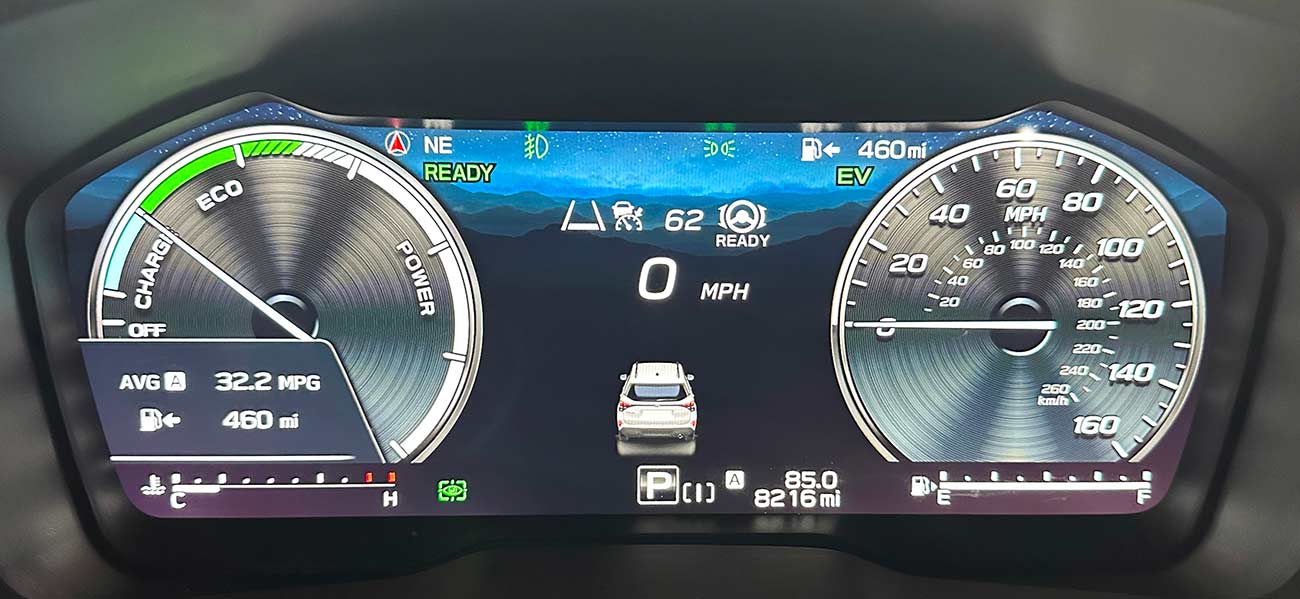 Digital display of the 2025 Subaru Firester Touring Hybrid.
