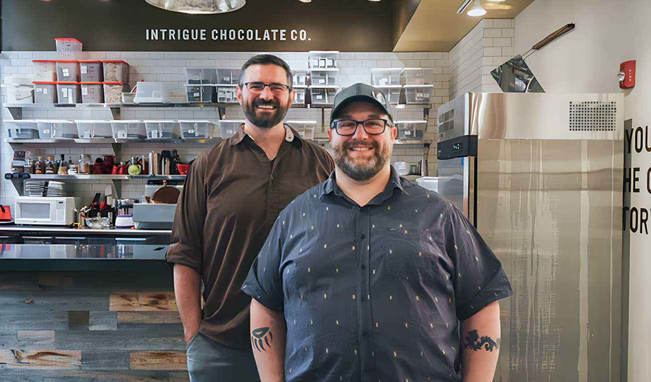 Chef Aaron Barthel and partner Karl, owners of Intrigue Chocolate Co.