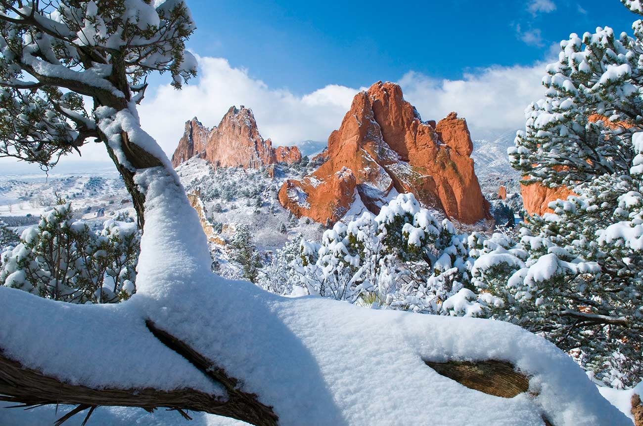 Fresh snowfall at the Garden of the Gods Park in Colorado Springs.