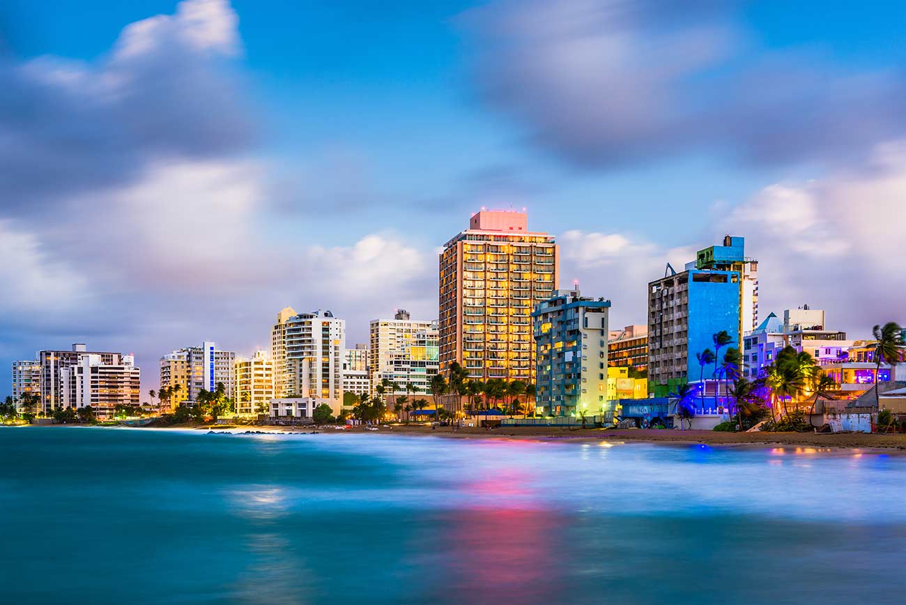 San Juan, Puerto Rico skyline on Condado Beach.