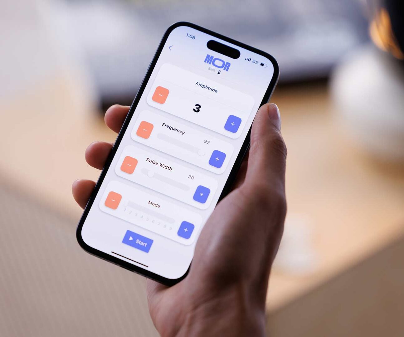 MOR interface displayed on a persons cell phone.
