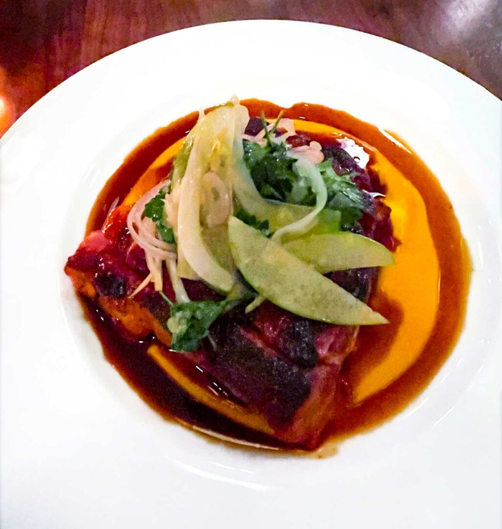 Palette De Porc with butternut squash puree, cider jus, fennel, apple.