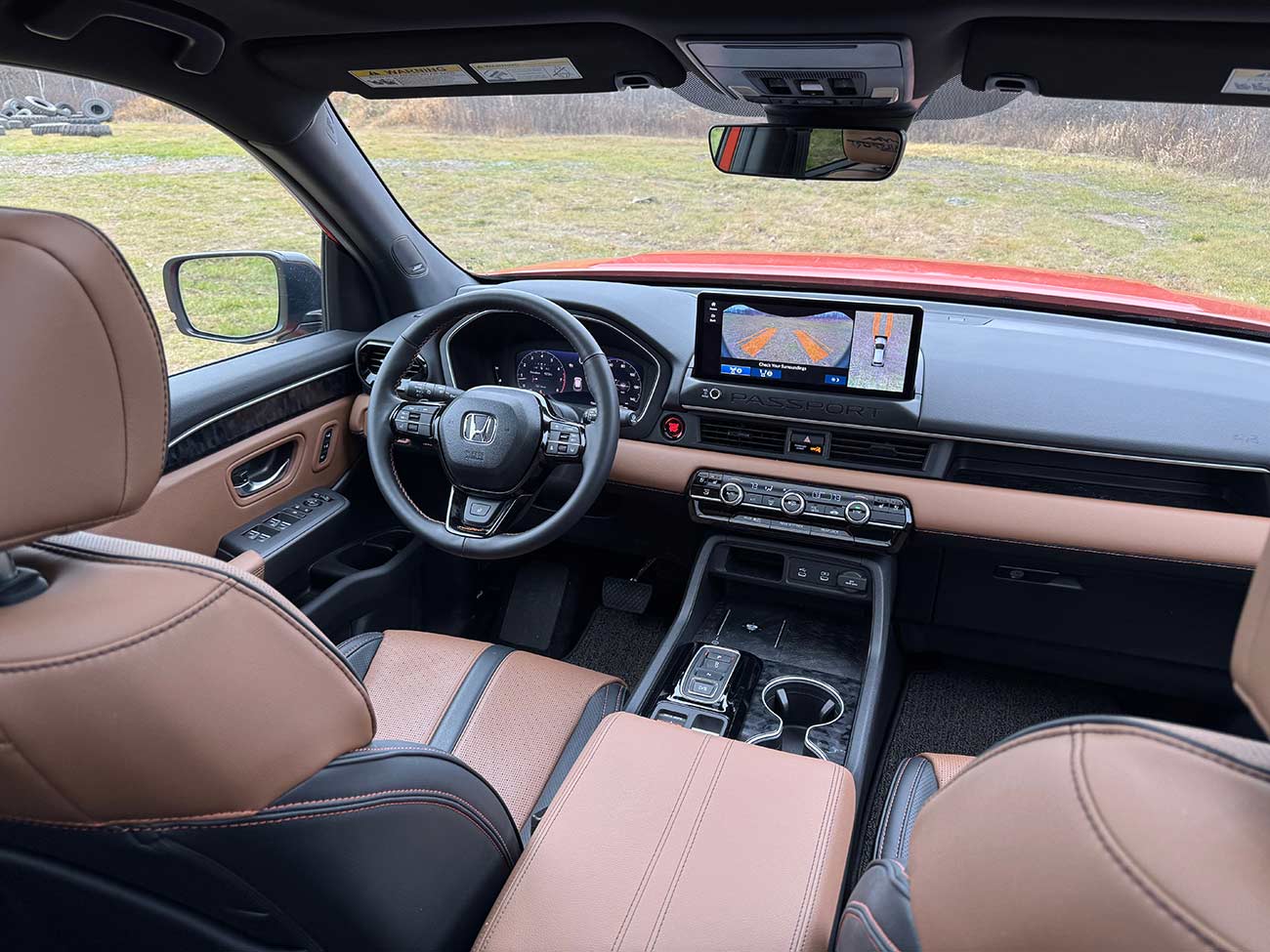 Dashboard console and steering wheel.