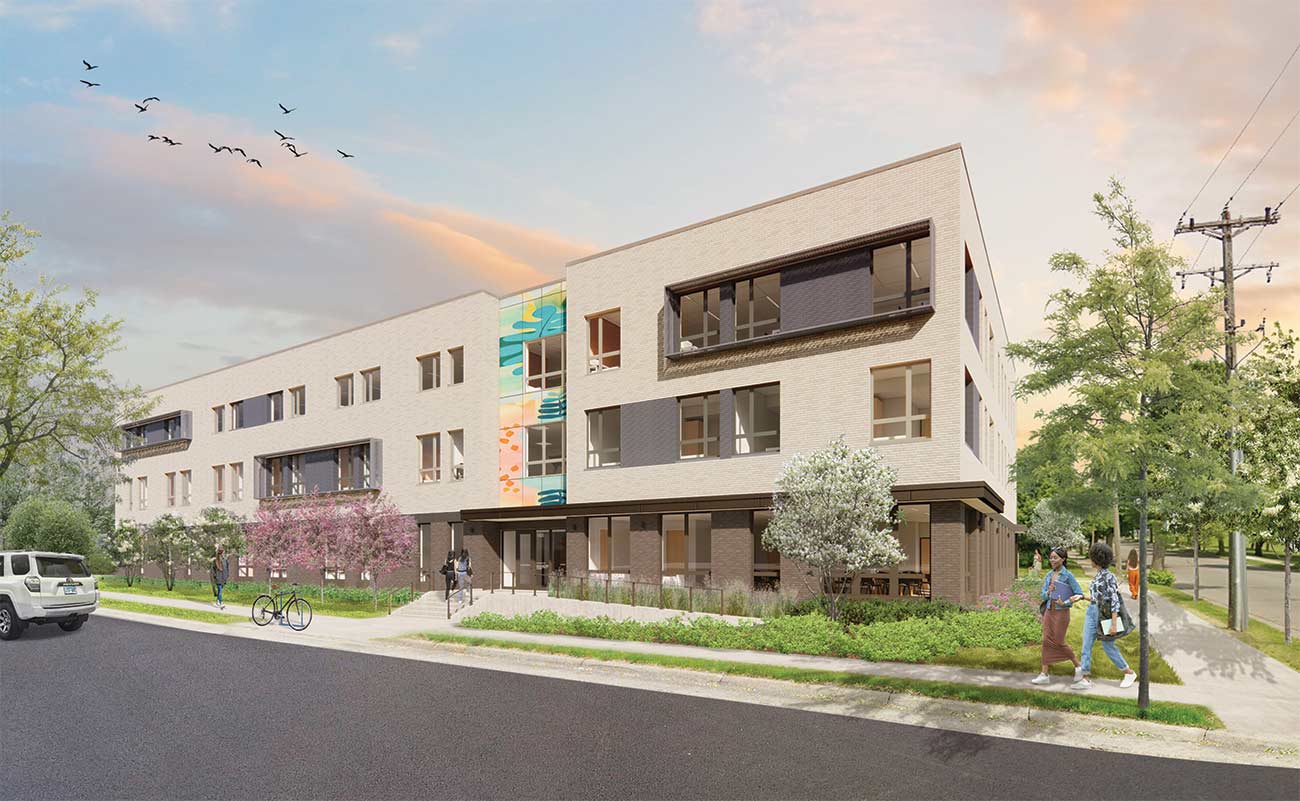 Building computer rendering for the new Avenues for Youth center.