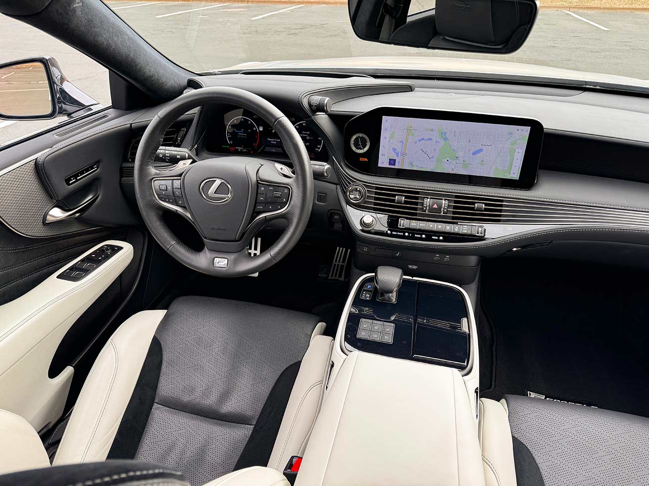 Steering wheel dashboard and console.