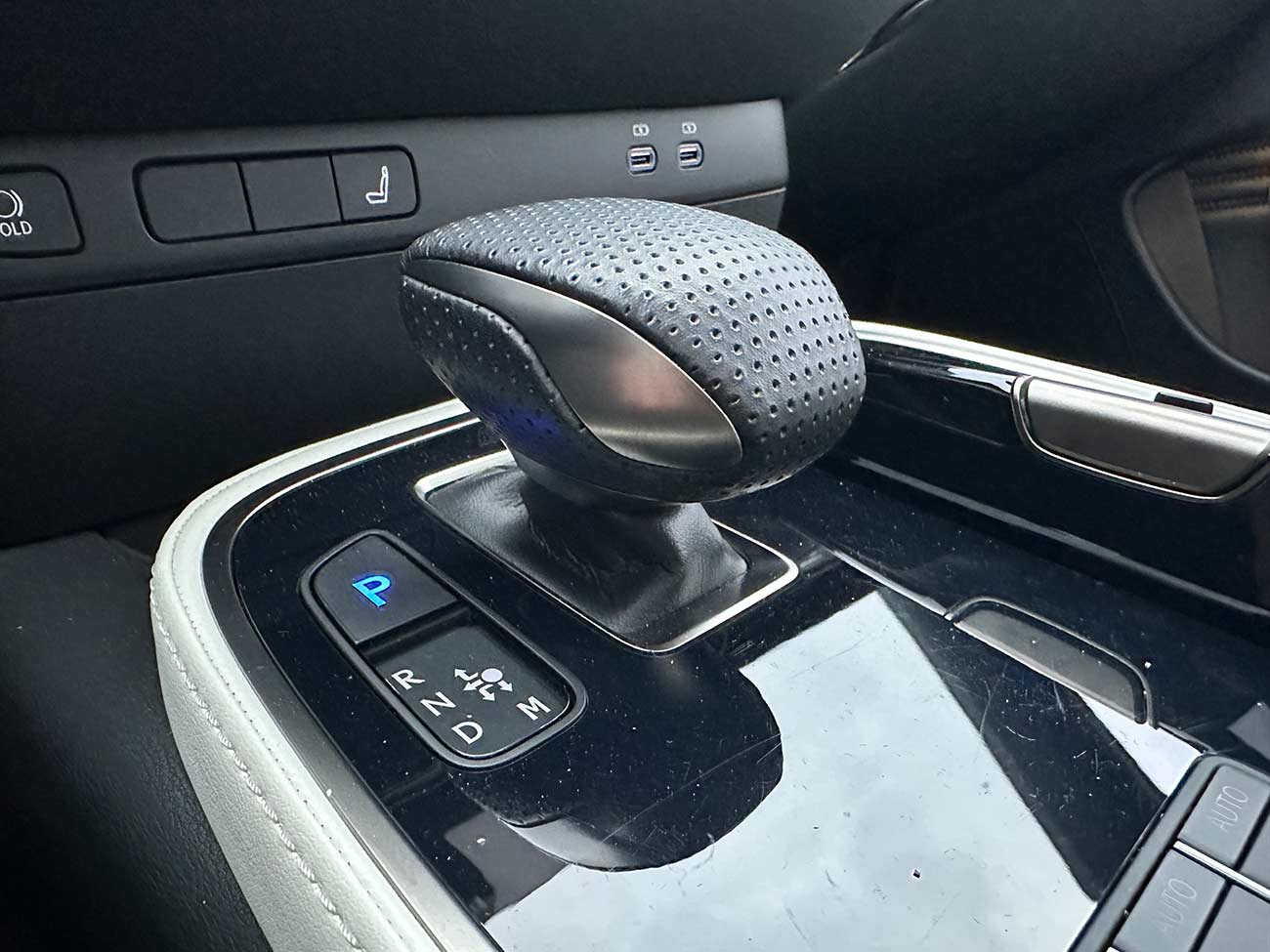 Close-up of the 2025 Lexus LS 500 shifter.