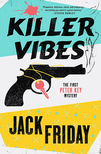 The cover of Killer Vibes with an illustrated black gun with a red key wrapped around it.
