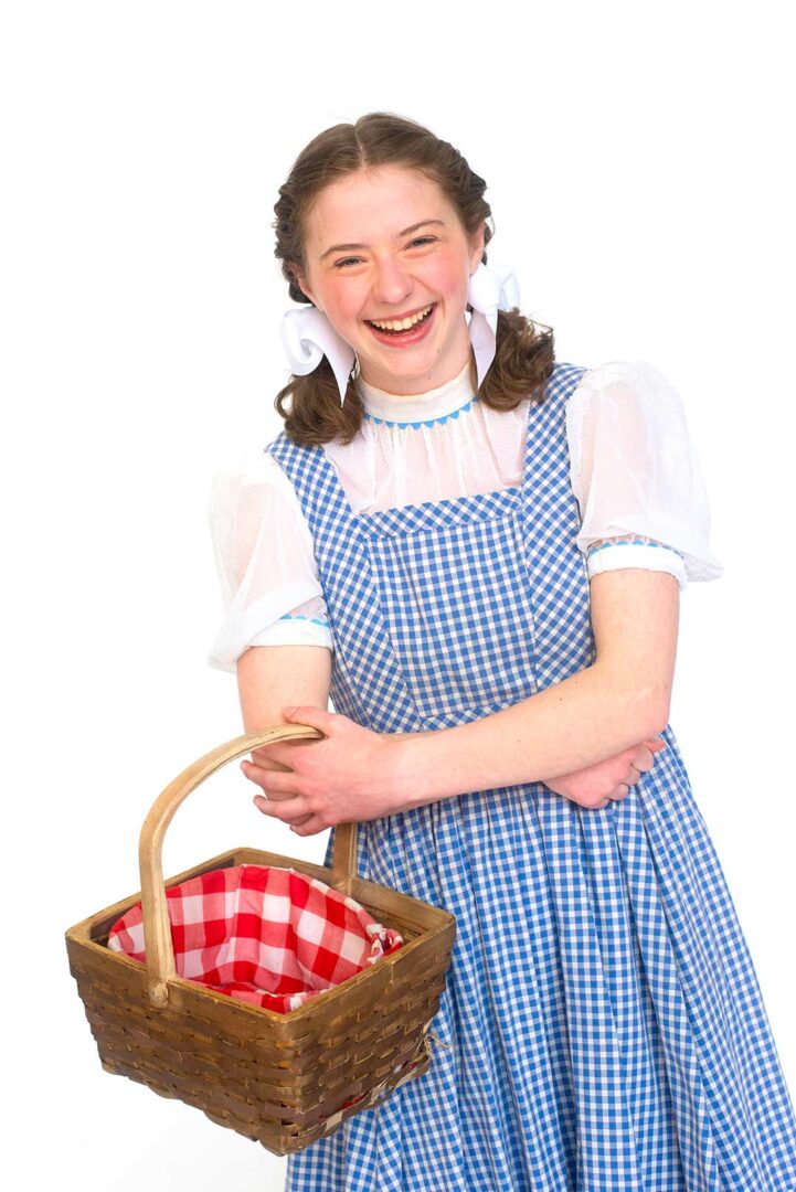 Actress Harriet Spencer dressed as Dorothy from The Wizard of Oz.