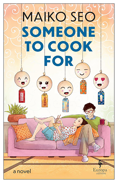 The cover of Someone to Cook For with an illustrated couple lounging on a couch.