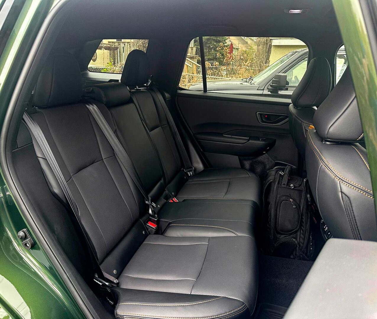 Rear interior shot of the leather seats in the 2026 Subaru Outback Wilderness.
