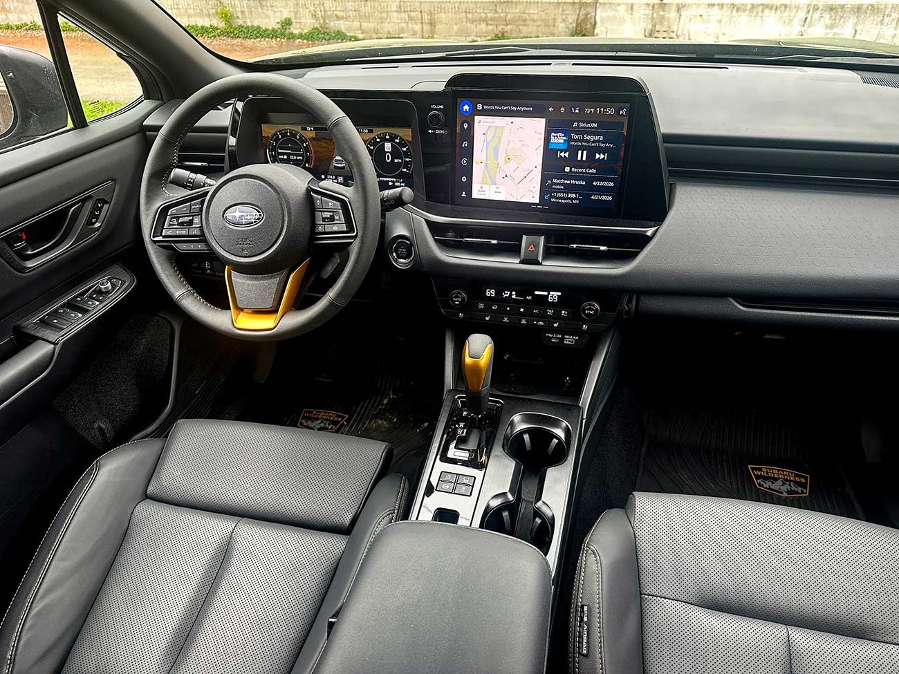 Steering wheel and dashboard console of the 2026 Subaru Outback Wilderness.