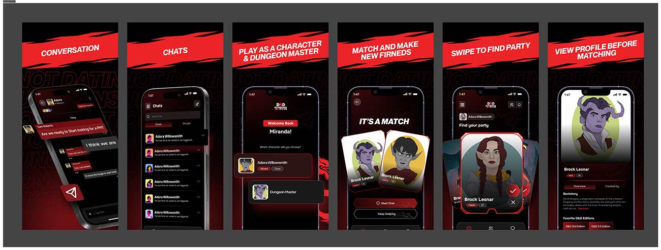 Screenshots of a new gamer dating app.