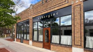 Exterior view of the restaurant Aubergine off Selby Ave.