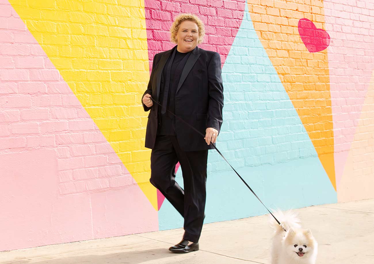 Fortune Feimster walking her dog.