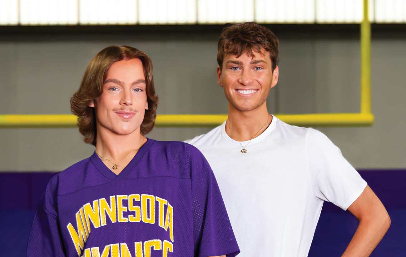 Minnesota Vikings Cheerleaders Blaize Shiek & Louie Conn pose together on the Vikings training field.