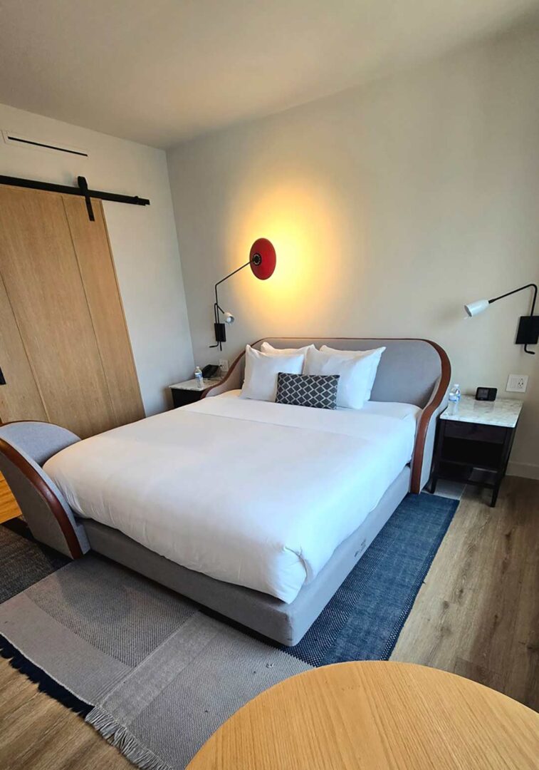 A typical bedroom at the Virgin Hotels Nashville.