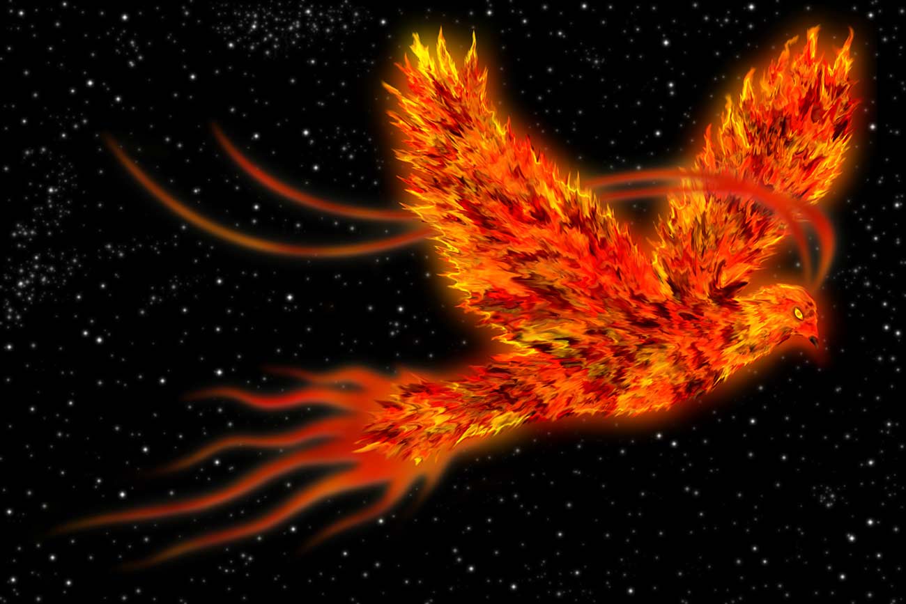 Phoenix firebird flying in space.