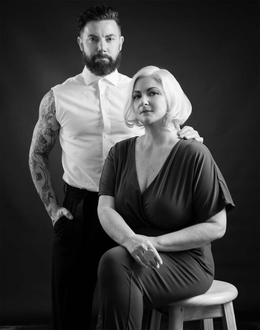 Black and white headshot of Backdoor Botanics founders.