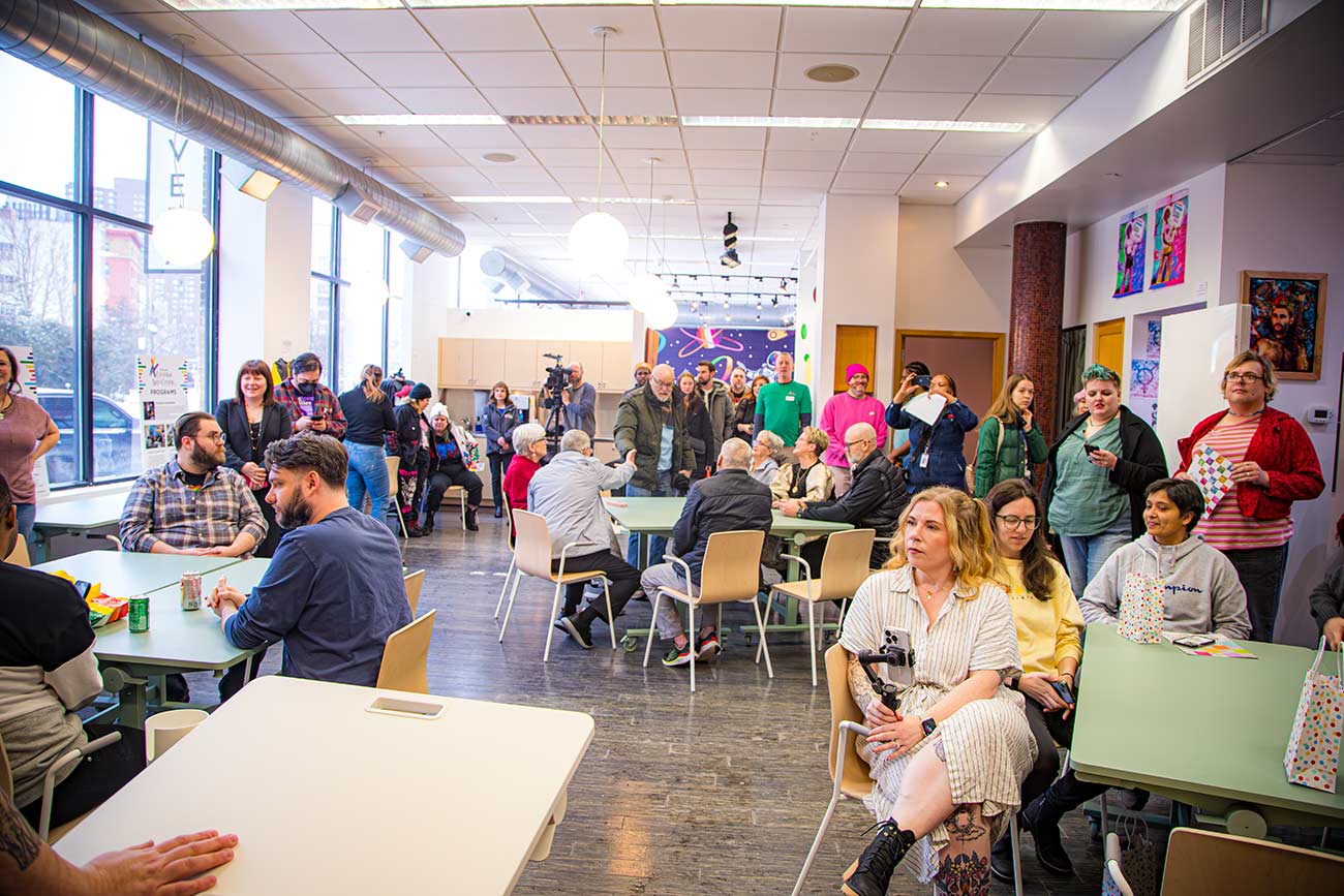 People gathered at the grand opening of the Twin Cities Pride’s Pride Cultural Arts Center.
